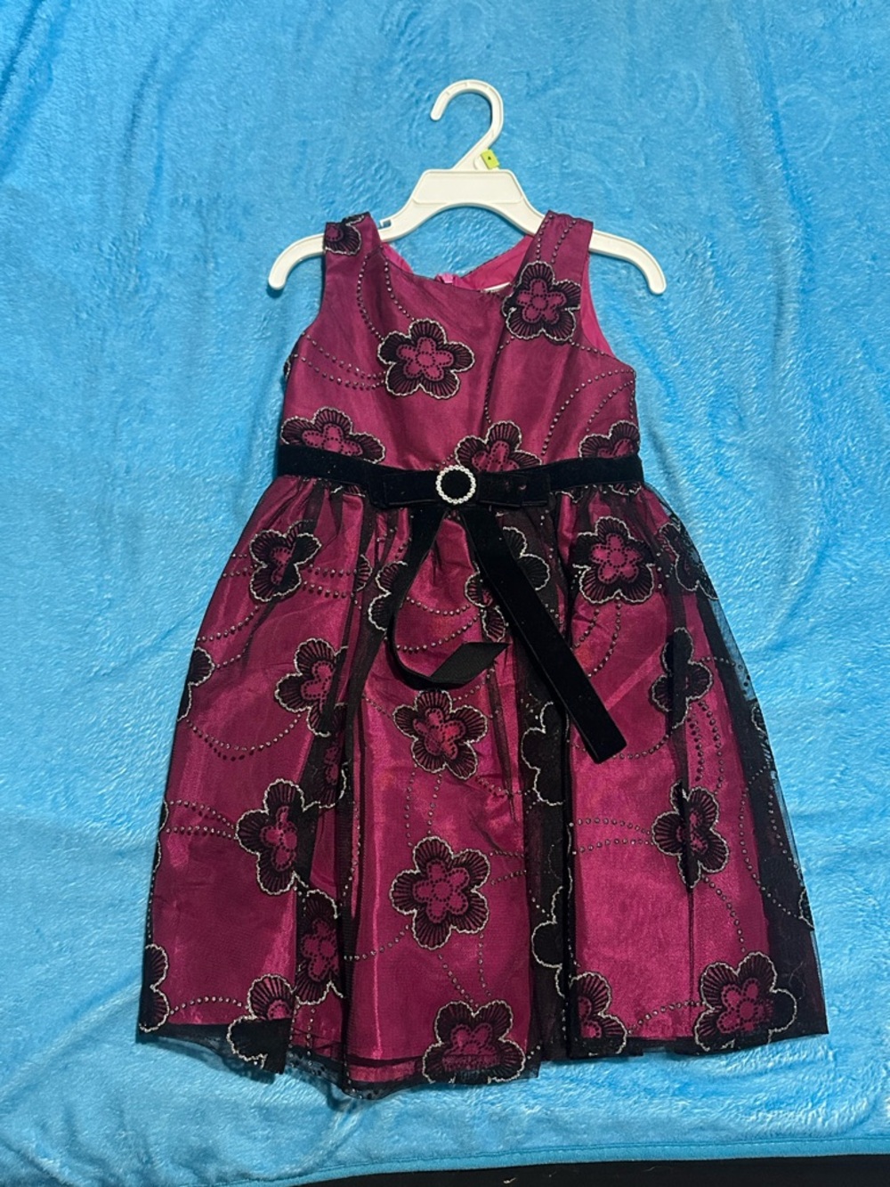 Girls Floral Party Dress with Black Belt